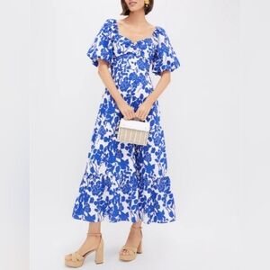 🧵Tuckernuck Hyacinth House Seaport Floral Blue and White Midi Dress Size XS